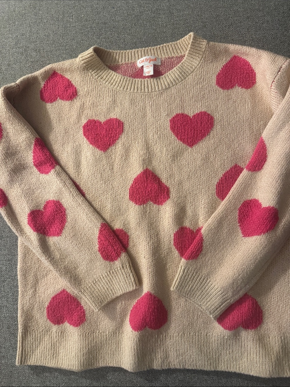 5/$15- Cat & Jack Beige Sweater with Pink Heart Pattern